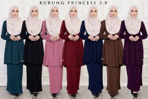 Baju Kurung Princess 3.0 Versi Muslimah Korean X 6 Panel Moss Creepe Potongan Payah Iron Size S-2XL 7 Pilihan Warna Anti Gosok