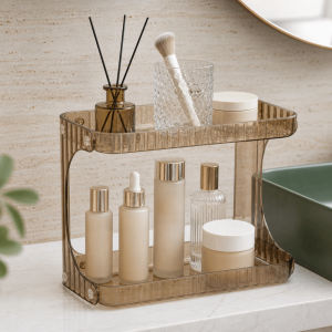 COLORF Transparent Bathroom Organizer Large Capacity Double Layer Kitchen Storage Box Toiletries Storage Plastic Storage Shelf Bathroom