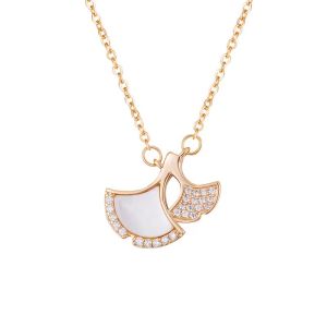 CHOMEL Singapore Ginko Leaf necklace for women no rusting rantai leher perempuan silver chain diamond pendant 项链女韩版ins