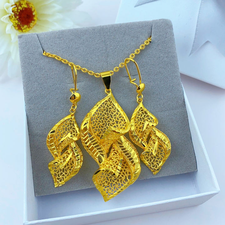 Indian Wedding Jewelry Set For Women 24K Gold Plated Dubai Bridal Two  Pieces Necklace and Earrings Party Gift Accessory Lazada PH