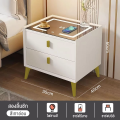VBELL bed side table โต๊ะข้างเตียง ตู้ข้างเตียง ไม้เนื้อแข็งที่เรียบง่ายทันสมัยมัลติฟังก์ชั่พร้อมโคมไฟล็อคลายนิ้วมือไร้สายชาร์จโต๊ะหัวเตียงบล. 