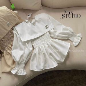 Áo sơ mi trắng bo chun sơ mi tay bồng tiểu thư cực sang chảnh áo kiểu nữ thiết kế cổ bẻ phom Áo sơ mi cổ vuông tay phồng