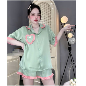 Đồ Ngủ Pijama Lụa HEUN YOUNG Bộ Đồ Pijama Cổ Bèo Tay Lửng Quần Đùi Lụa Latin Mềm Mịn Cao Cấp 45-75kg