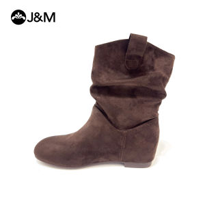 Joy&Mario Womens Retro Fashion Boots Versatile High-Calf Wedge Boots Slimming shoes