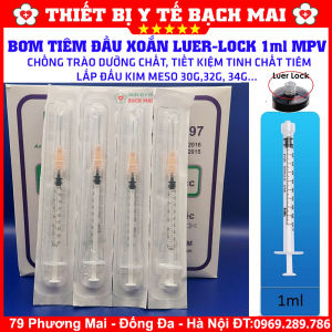 HỘP 100 Bơm Tiêm Thẩm Mỹ Đầu Xoắn 1ml MPV Lắp Đầu Kim Meso 34G Chống Trào Dưỡng Chất Tiết Kiệm Tinh Chất Tiêm