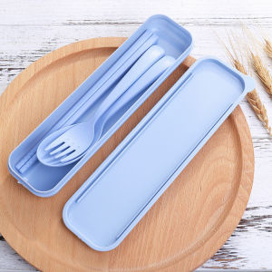 【Japanese Style】3-in-1 Spoon and Fork Chopsticks Dinnerware Set with Cover Case Portable Cutlery Kit Reusable Office Travel Wheat Straw Fiber Tableware Utensil Daily Use