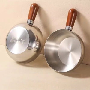 Mini Korean Stainless Steel Noodle Pot – Multi Purpose Soup Pot & Frying Pan with Wooden Handle Domi