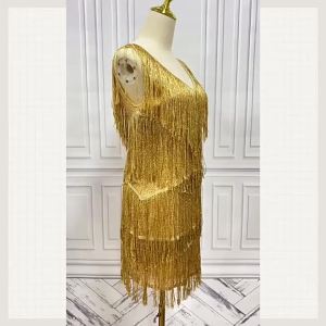 G72024 Independent Station Tassel Sequin Dress European and American Elegant V Collared Sleeveless Short Evening Dress for Women 7/7