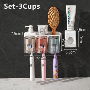 Toothbrush Holder Cup Set Tempat Sikat Gigi Rak Sikat Gigi Kamar Mandi Toothpaste Dispenser Odol Tempat Sabun Alat Mandi Rak Gantung Tempat Sikat Gigi & Odol Tempel Dinding Hanging Wall Brushing Mouthwash Cups
