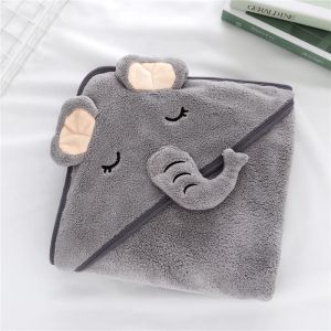 Baby hooded bath towel Cute cartoon coral velvet Soft and comfortable absorbent wrap quilt