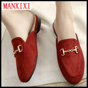 MANXIXI Brand Korean Version Flat Slippers Party Big Size Leather Mules Sandals For Women (32-44 Size)