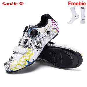 Santic Men Cycling Shoes For Women Road Cleats Breathable Anti-skid Printing Locking Bicycle Bike Sneakers