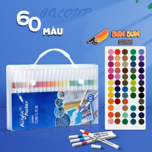 Hộp 60 bút màu ACRYLIC Marker ĐẦU NHỌN CHỐNG THẤM NƯỚC Không Vẽ Lên Đồ Vật Nhẵn lau được khi dính lên da
