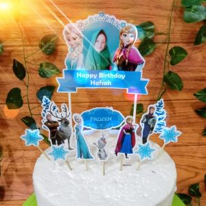 (Custom Foto) Topper / Hiasan Kue Ulang Tahun Karakter Frozen Elsa