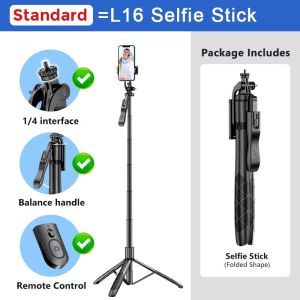 รุ่นใหม่L16 ขาตั้งกล้องไม้เซลฟี่ไร้สาย 1.55m. พับได้มาพร้อมรีโมทบลูทูธ พิเศษสามารถใช้กล้องแอคชั่น Gopro สมาร์ทโฟนได้ P01P02