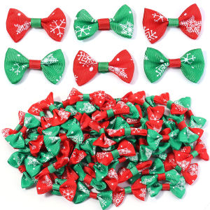 30pcs 2.5x4cm Christmas Bows Red Green Satin Ribbon Bowknot For DIY Home Wedding Party New Year Christmas Tree Headwear Ornament