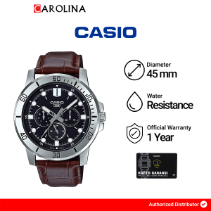 Jam Tangan Pria Casio MTP-VD300L-1E Black Dial Brown Leather Band