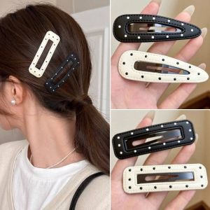 Black White Polka Dot Leather Hair Clips Fashion Simple Side Clip BB Clips for Kids & Women