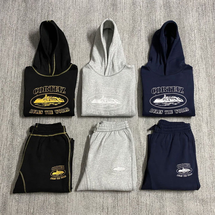 Autumn And Winter New Corteiz American Street Hip Hop Alcatraz Island Hooded Sweater Men's And Women's Couples Pants Suit Tide Korean style 2026 original