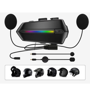 Intercom Headset Bluetooth v5.4 Helm Sepeda Motor dengan Layar LED Cerdas Radio FM interkom Headset Helm Sepeda Motor Stereo Bluetooth Earphone
