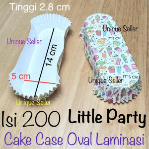 Isi200 Cake Case Oval Laminasi LITTLE PARTY 14x5x2.8 cm Anti Minyak Tahan Oven Kertas Roti Sosis