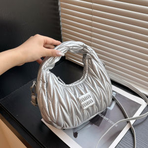 Niche pleated bag trendy crescent dumpling bag macaron style mi.u Embroidered thread cross-border trendy bowling shoulder bag