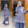 New One Set Tunik Naeva Baju Setelan Wanita Atasan Tunik Brokat Celana Kulot Polos Kekinian. 