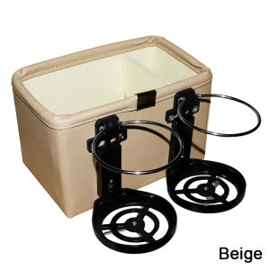 Car Storage Box With 2 Cup Holder PU Leather Car Interior Organizatior Water Cup Drink Holder Car Accessories