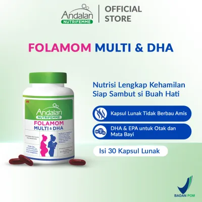 Andalan Nutrifemme Folamom Multi & DHA Botol Isi 30 Kaplet - Suplemen Ibu Hamil Trimester 3 hingga menyusui BPOM