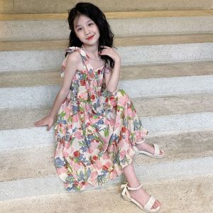 LS Show Girls Camisole Dress Summer Childrens Vacation Floral Beach Dress Girls Summer Dress