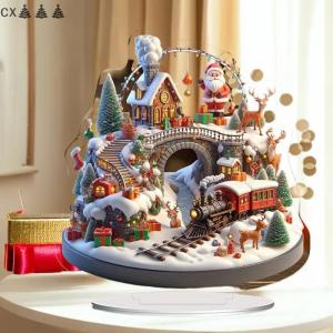 CX🎄💓💥 Santa Claus Tabletop trang trí với cơ sở 2D Acrylic đồ trang trí Giáng sinh 2026 Xmas navidad Nguồn cung cấp bên