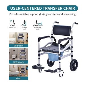 Shower Chair Foldable Height Adjustable Safety Commode Chair Wheelchair For Elderly