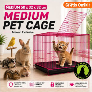 SEMPATI Sangkar Kandang Umbaran Burung Premium Besi Tebal Fullset Cepuk Tempat Makan Minum Tangkaringan Tatakan 48x31x32 cm Kandang Kucing Anjing Kelinci Sugar Glider Hamster Musang Tupai Landak