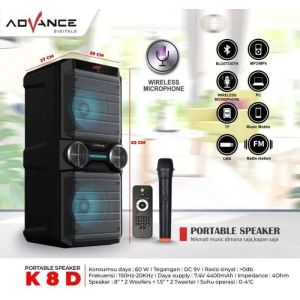 【READY STOCK】Advance K8D Speaker Bluetooh Portable Meeting Portable Doble speaker 8 inch with LED disco light TWS function
