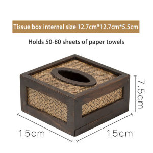 Handmade wooden rattan retro tissue box suitable for bathroom living room bedroom kitchen study tissue storage home decoration
