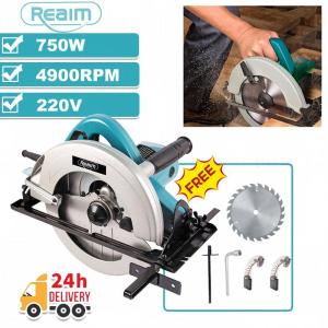 REAIM Mesin Gergaji Circular Saw 1400W Multifungsi dengan Pemadaman Otomatis dan Sudut Pemotongan 45° - Warna Biru