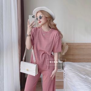 Set Bộ Thun Gân Cao Cấp | Tay Ngắn Phối Quần Dài Suông Sang Chảnh Quý Phái Nhiều Màu XM7091