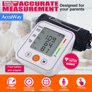AccuWay Automatic Upper Arm Blood Pressure Monitor Easy to use Heart Rate Meter Authentic Smart Digital Tri-color Backlight Sphygmomanometer  High Accuracy Machine  with Englsih Voice Reading