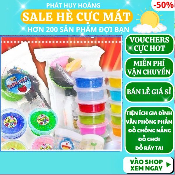 [12 hủ slime chỉ 35k] Slime và bộ kit làm slime các loại, slime hủ to kim tuyến, slime trụ hoạt hình, hộp 12 hủ slime, bộ kit làm slime mây, bộ kit làm slime bơ 4 màu, bộ kit làm slime bơ trắng - Phát Huy Hoàng