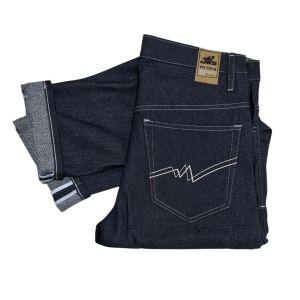 Celana Jeans Denim Selvedge Accent Shell Stitch Obras Pioneer Series Stretch Raw DeepBlack Indigo