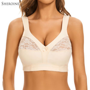 Sheroine Plus Size Wire-Free Cotton Bra Lace Floral Full Coverage Unpadded Ultrathin Soft Comfort Everyday Support for Women2026