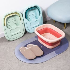 SKISOPGO  อ่างแช่เท้าแบบพับได้ อ่างแช่เท้าสำหรับใช้ในครัวเรือน ถังแช่เท้าเพื่อสุขภาพ พร้อมฝาปิดและเก็บความร้อน