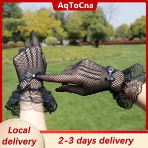 [COD] AqToCna Ship within 24 hours Women Vintage Sheer Short Lace Gloves Bride Wedding Gloves Derby Tea Party Wrist Length Floral Gloves for Dinner Fancy Costume Accessories Gloves