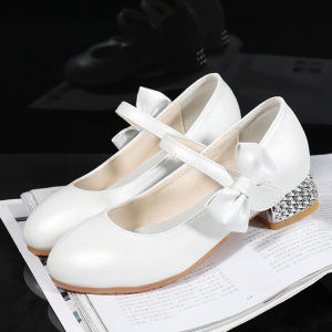 Children Girls Leather Shoes White Princess High Heel Shoes For Kids Girls Performance Dress Student Show Dance Sandals 28-41