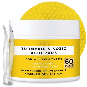 VALITIC Turmeric Kojic Acid Cleansing Pads - Exfoliating Dark Spot Remover for Face with Vitamin C Alpha Arbutin Niacinamide and Retinol - Kojic Acid And Turmeric Cleansing Pads - 60 Units