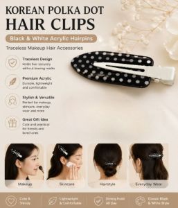 Korean Polka Dot Hair Clips Black White Acrylic Hairpins Traceless Makeup Hair Accessories