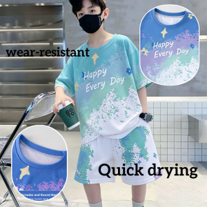 AILEBE Kids Sets Terno T-Shirt Shorts Lightweight Quick-Dry Fabric Trendy Gradient Perfect For Sports Play Cool Summer Outfit For Baby Boys 1-12Y