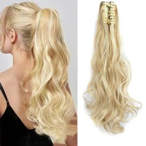 PHANT 22 Inch Long Wavy Ponytail Extensions Clip in Curly Claw Clip Ponytail Wig Heat Resistant Natural Synthetic Hair Piece for Women