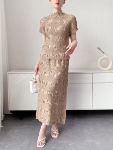 Sunya.1 New Jacquard Skirt for Women Slim Fit Slimming Miyake Style High-end Pleated Top for Women Niche [S-569# - B-570#]