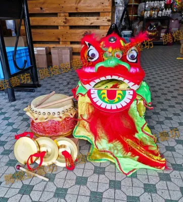 6 inch children lion dance 5 inch drum gong and cymbals complete set (small size)，儿童狮鼓铜锣铜钹全套（小号）